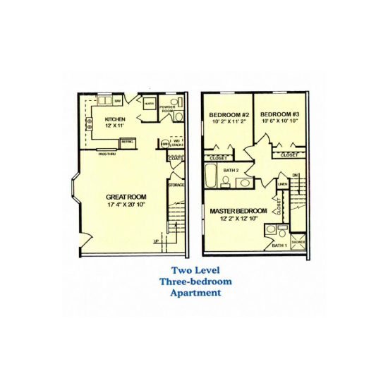 Two-Level Townhomes - Three Bedroom Floor Plan