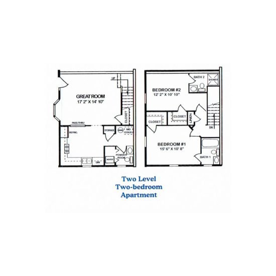 Two-Level Townhomes - Two Bedroom Floor Plan